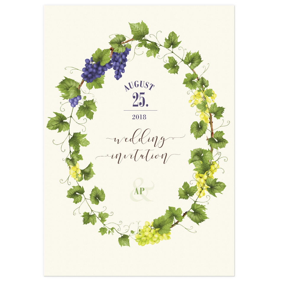 Wine Branch Wreath A5 esküvői meghívó