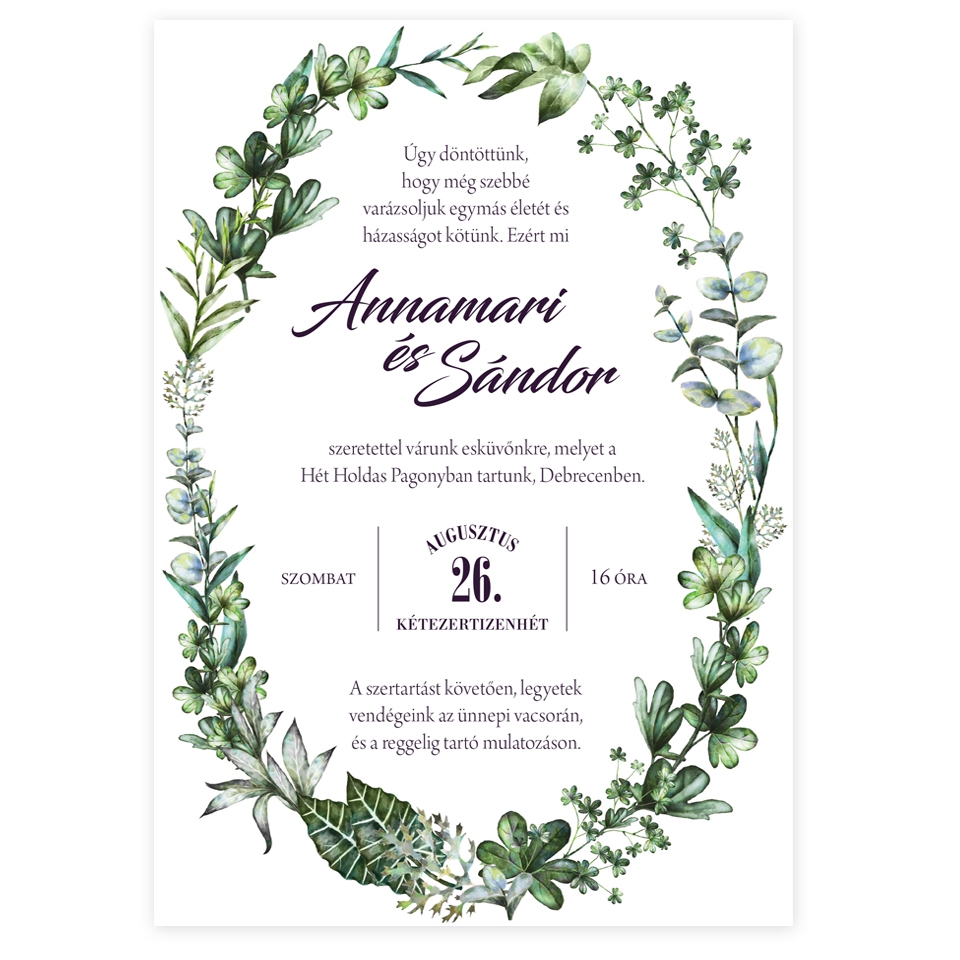 Wild Flower Wreath A5 esküvői meghívó